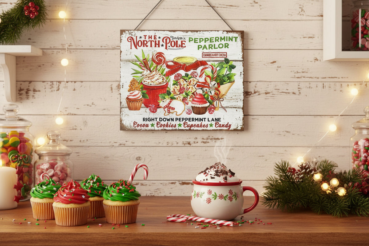 North Pole Peppermint Parlour Sign – Cotswold Christmas Cottage