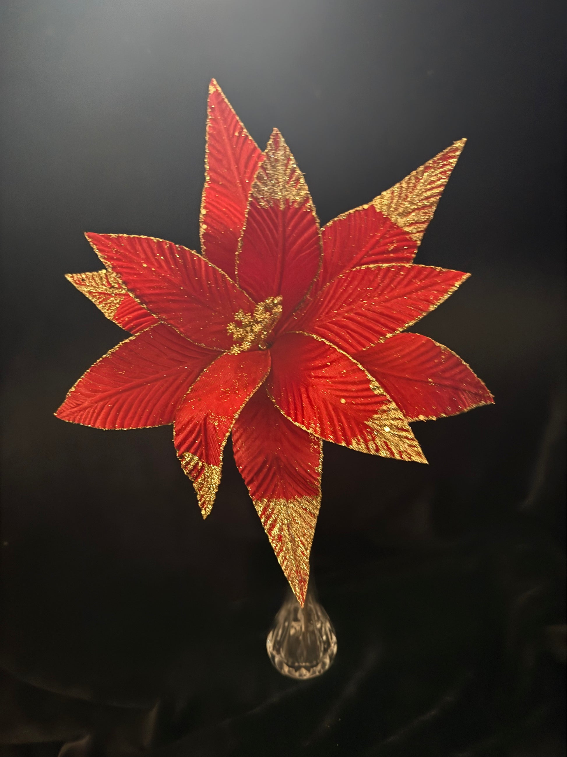 Red , Gold Glitter Tip Flower Pick