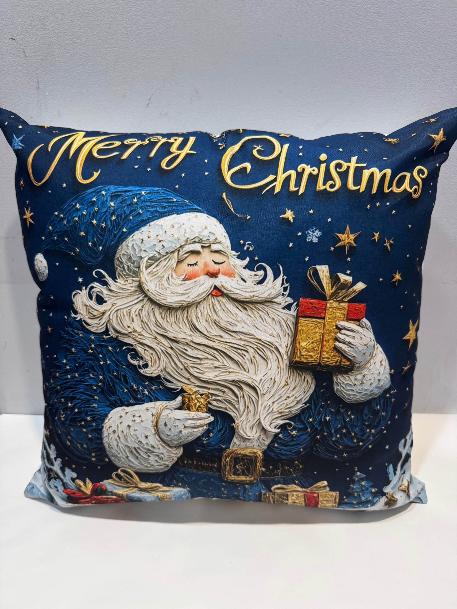 Blue & Gold Santa Pillow